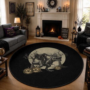 Funny Halloween Gift Round Rug Headless Horseman Riding A Dino