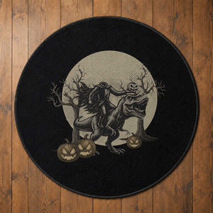Funny Halloween Gift Round Rug Headless Horseman Riding A Dino