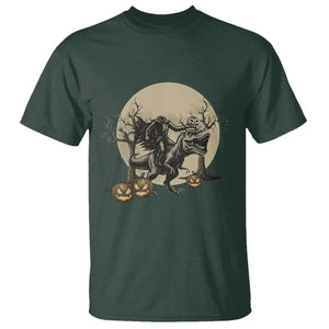 Funny Halloween Gift T Shirt Headless Horseman Riding A Dino TS12 Dark Forest Green Print Your Wear