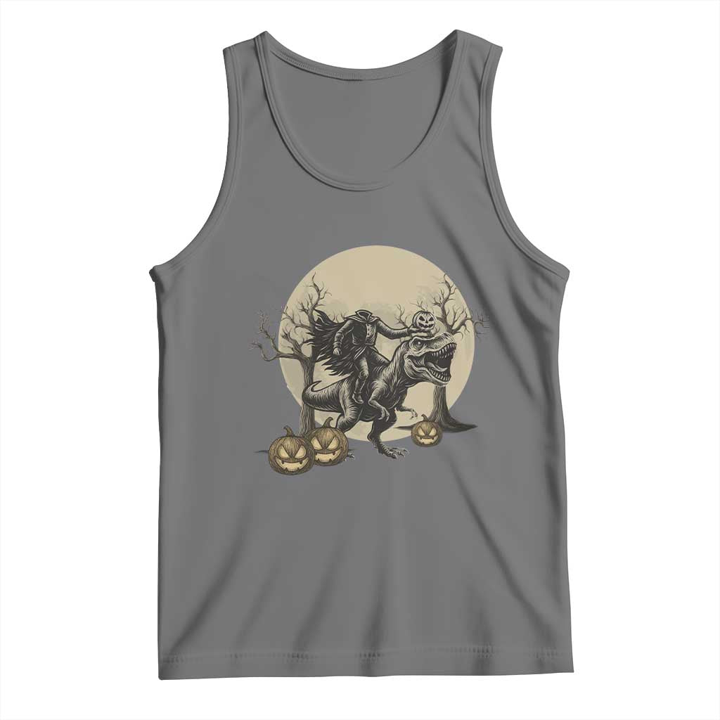 Funny Halloween Gift Tank Top Headless Horseman Riding A Dino TS12 Black Heather Print Your Wear