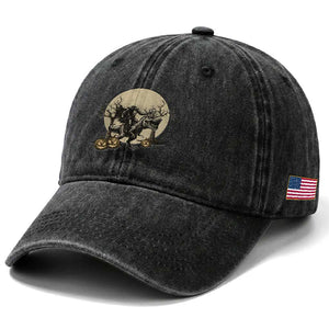Funny Halloween Gift Washed Cotton Baseball Cap Headless Horseman Riding A Dino TS12 Print Your Wear