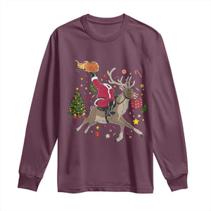 Funny Santa Headless Horseman Long Sleeve Shirt Christmas Halloween Gift TS12 Maroon Print Your Wear