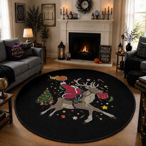 Funny Santa Headless Horseman Round Rug Christmas Halloween Gift