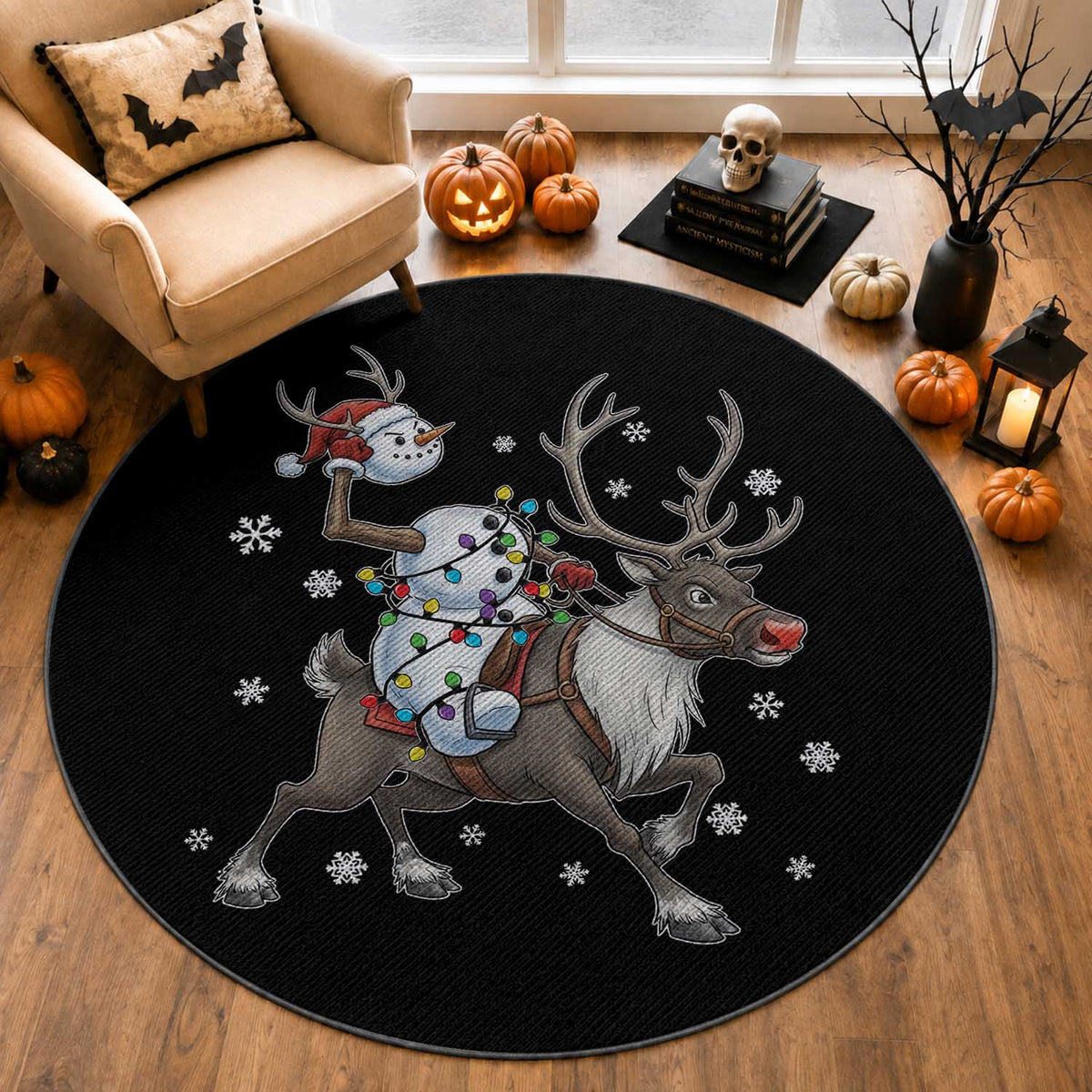 Funny Snowman Headless Horseman Round Rug Christmas Halloween Gift