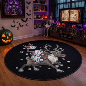Funny Snowman Headless Horseman Round Rug Christmas Halloween Gift