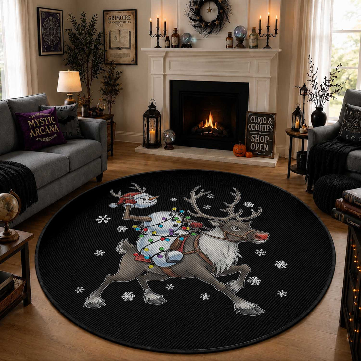 Funny Snowman Headless Horseman Round Rug Christmas Halloween Gift