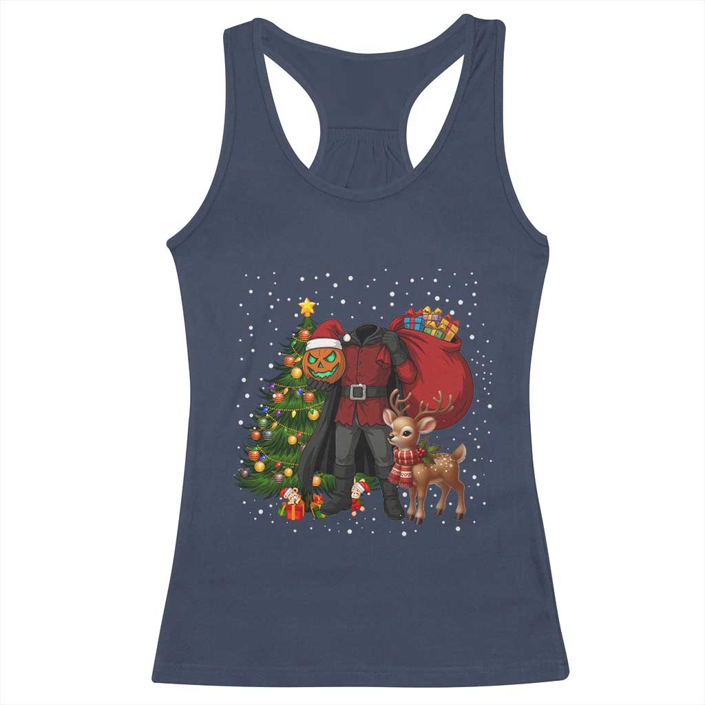 Headless Horseman Santa Racerback Tank Top Funny Christmas Mashup Gift TS12 Navy Print Your Wear