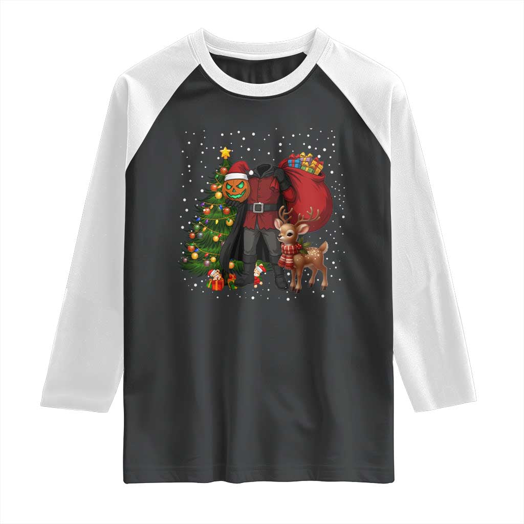 Headless Horseman Santa Raglan Shirt Funny Christmas Mashup Gift TS12 Black White Print Your Wear