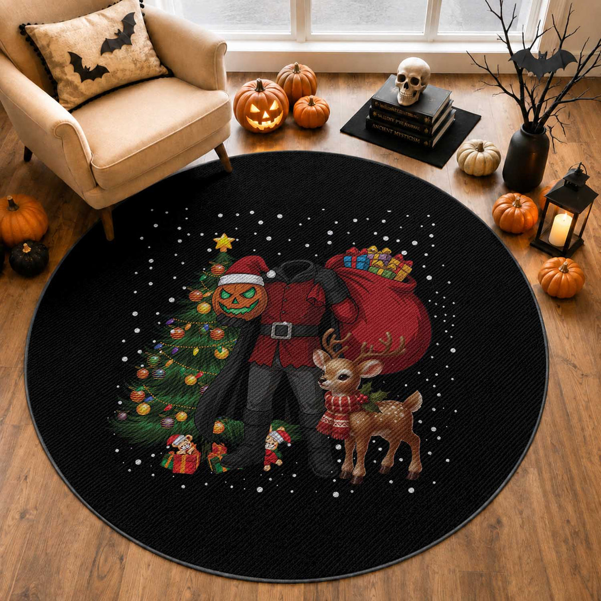 Headless Horseman Santa Round Rug Funny Christmas Mashup Gift