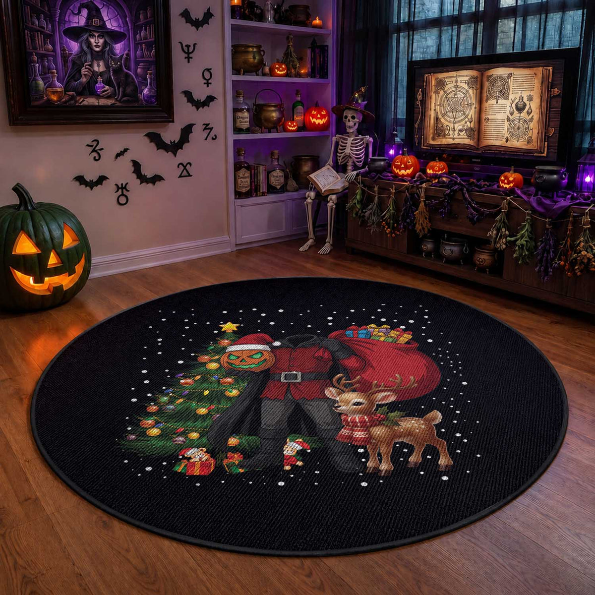 Headless Horseman Santa Round Rug Funny Christmas Mashup Gift
