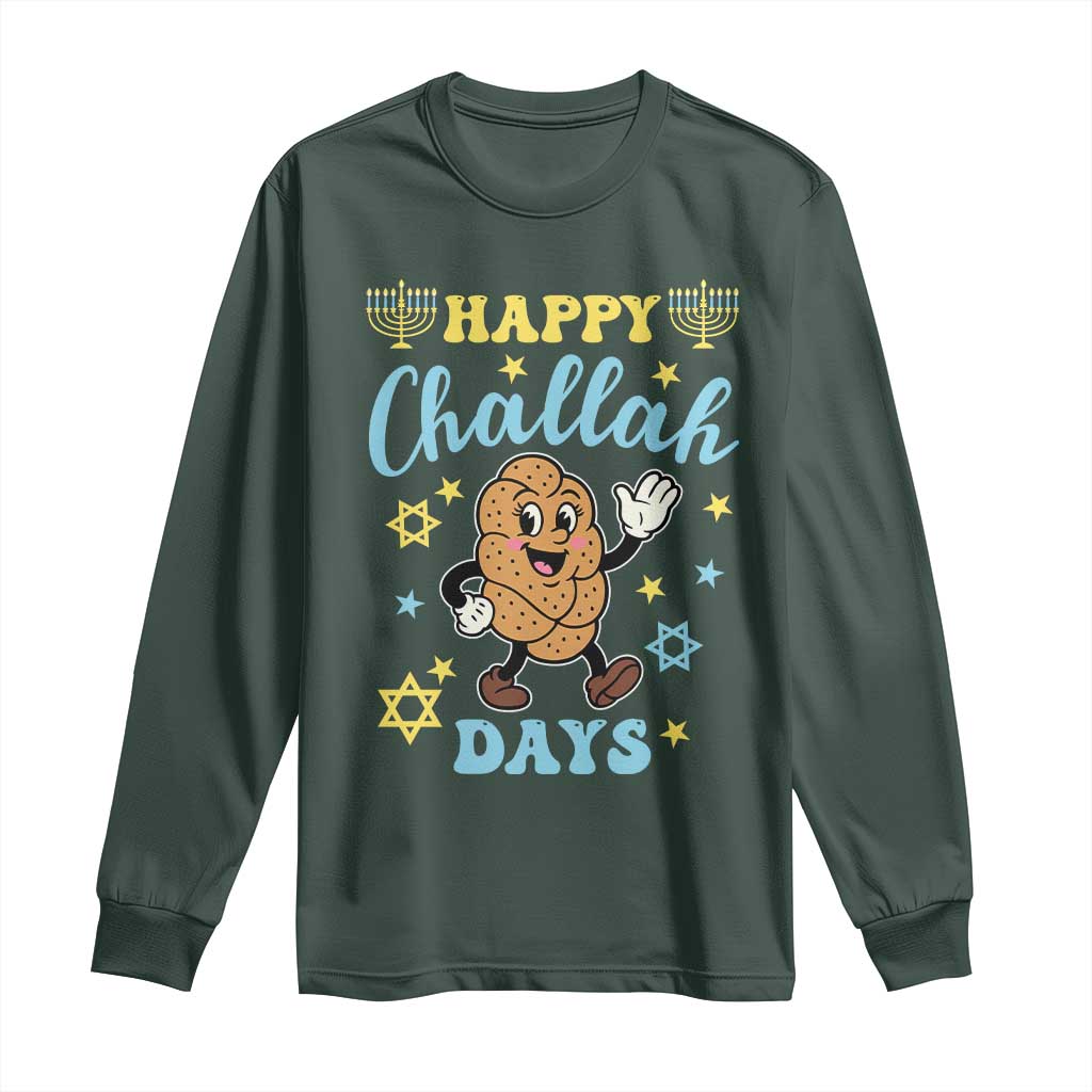 Funny Hanukkah Food Lover Gift Long Sleeve Shirt Happy Challah Days TS12 Dark Forest Green Print Your Wear