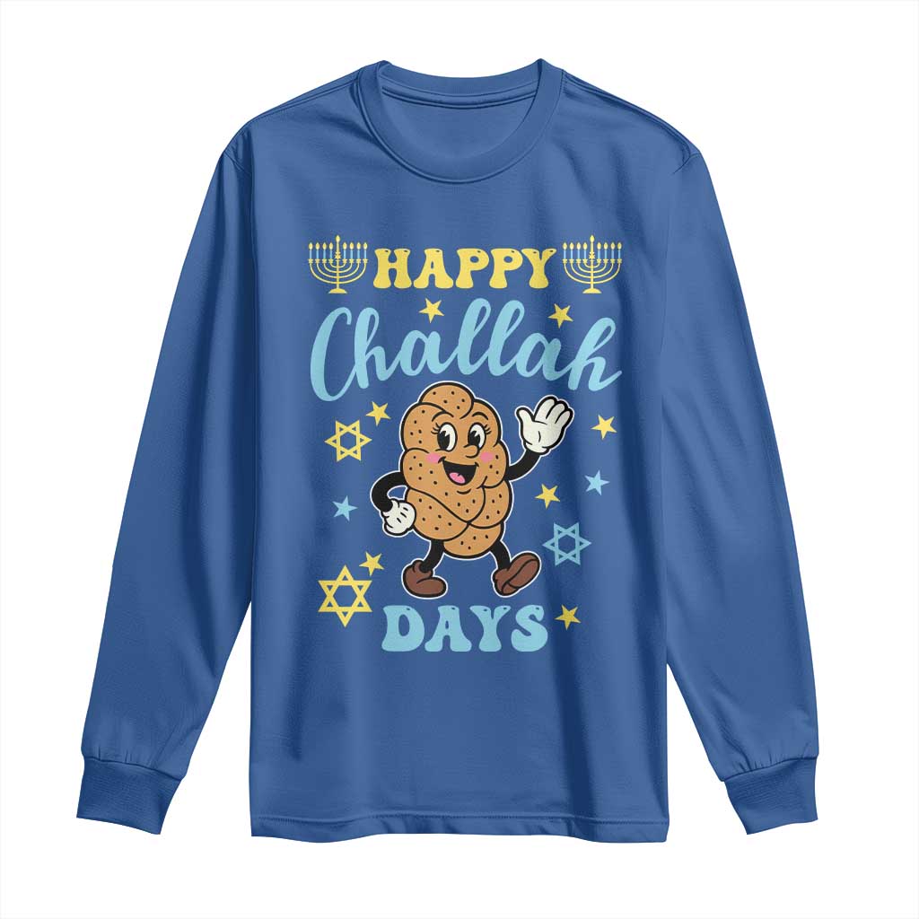 Funny Hanukkah Food Lover Gift Long Sleeve Shirt Happy Challah Days TS12 Royal Blue Print Your Wear
