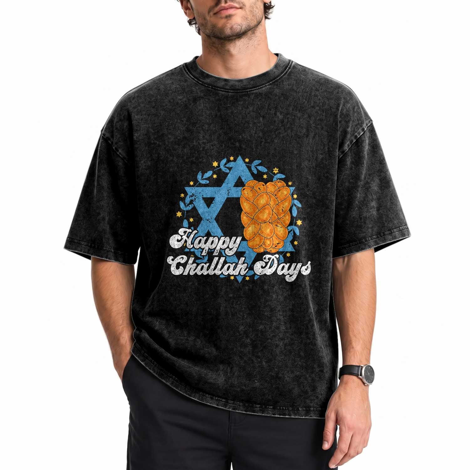 Hanukkah Challah Washed Cotton T-Shirt Happy Challah Days Star Of David Gift