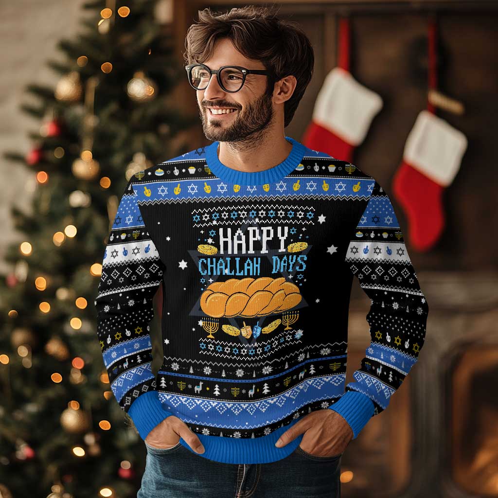 Happy Challah Days Hanukkah Ugly Sweater Gift For Food Lover Gift TS12 Black Blue Print Your Wear