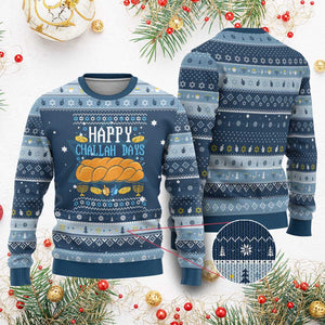 Happy Challah Days Hanukkah Ugly Sweater Gift For Food Lover Gift TS12 Navy Light Blue Print Your Wear
