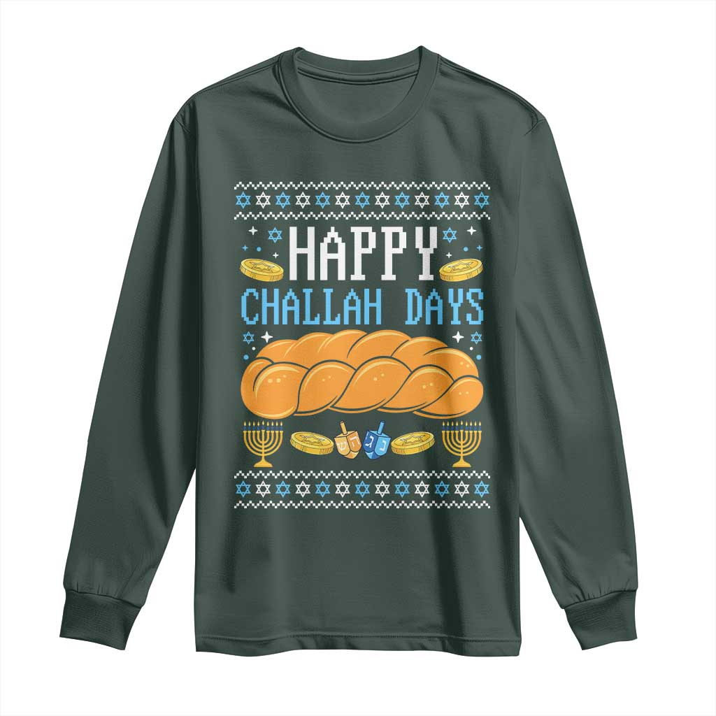 Happy Challah Days Long Sleeve Shirt Ugly Hanukkah Food Lover Gift TS12 Dark Forest Green Print Your Wear