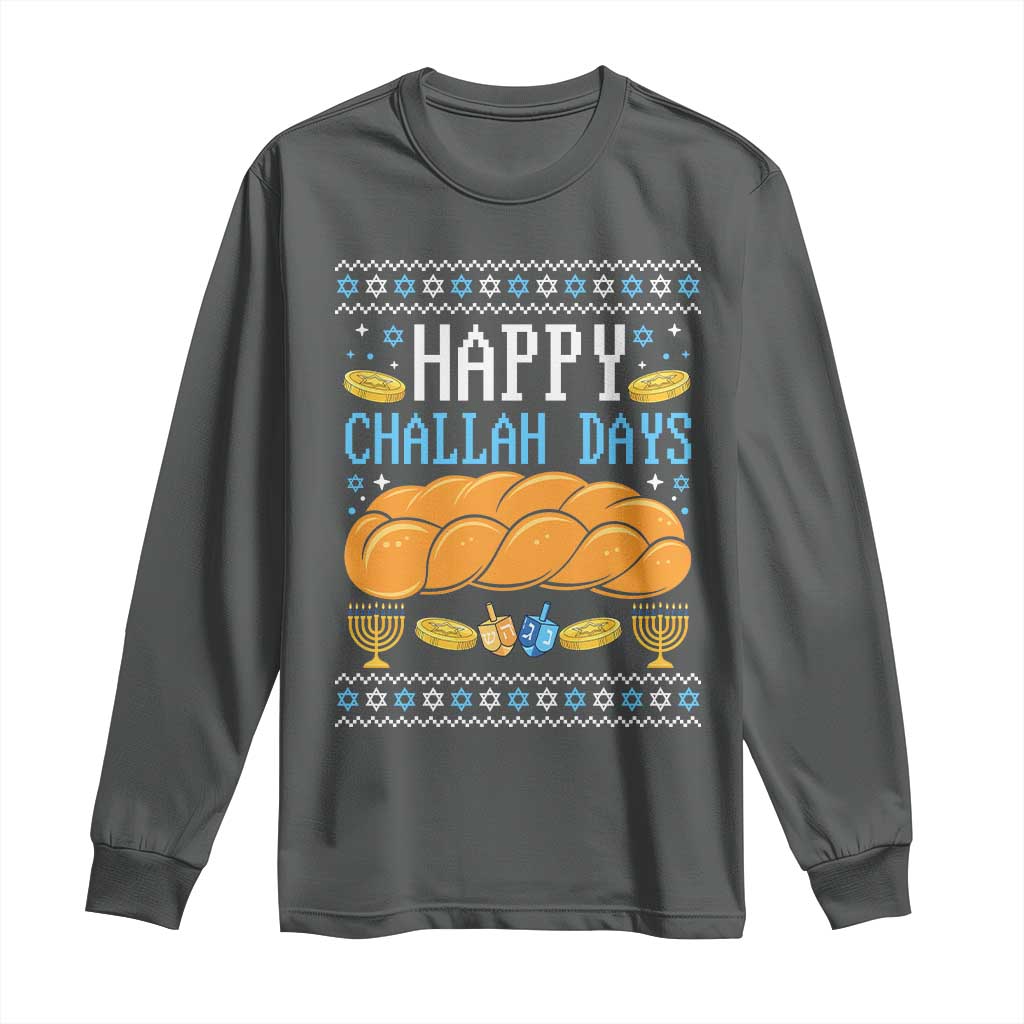 Happy Challah Days Long Sleeve Shirt Ugly Hanukkah Food Lover Gift TS12 Dark Heather Print Your Wear