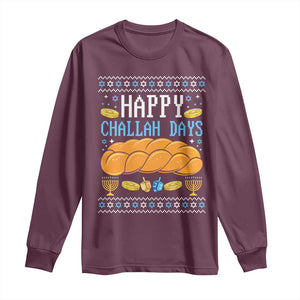 Happy Challah Days Long Sleeve Shirt Ugly Hanukkah Food Lover Gift TS12 Maroon Print Your Wear