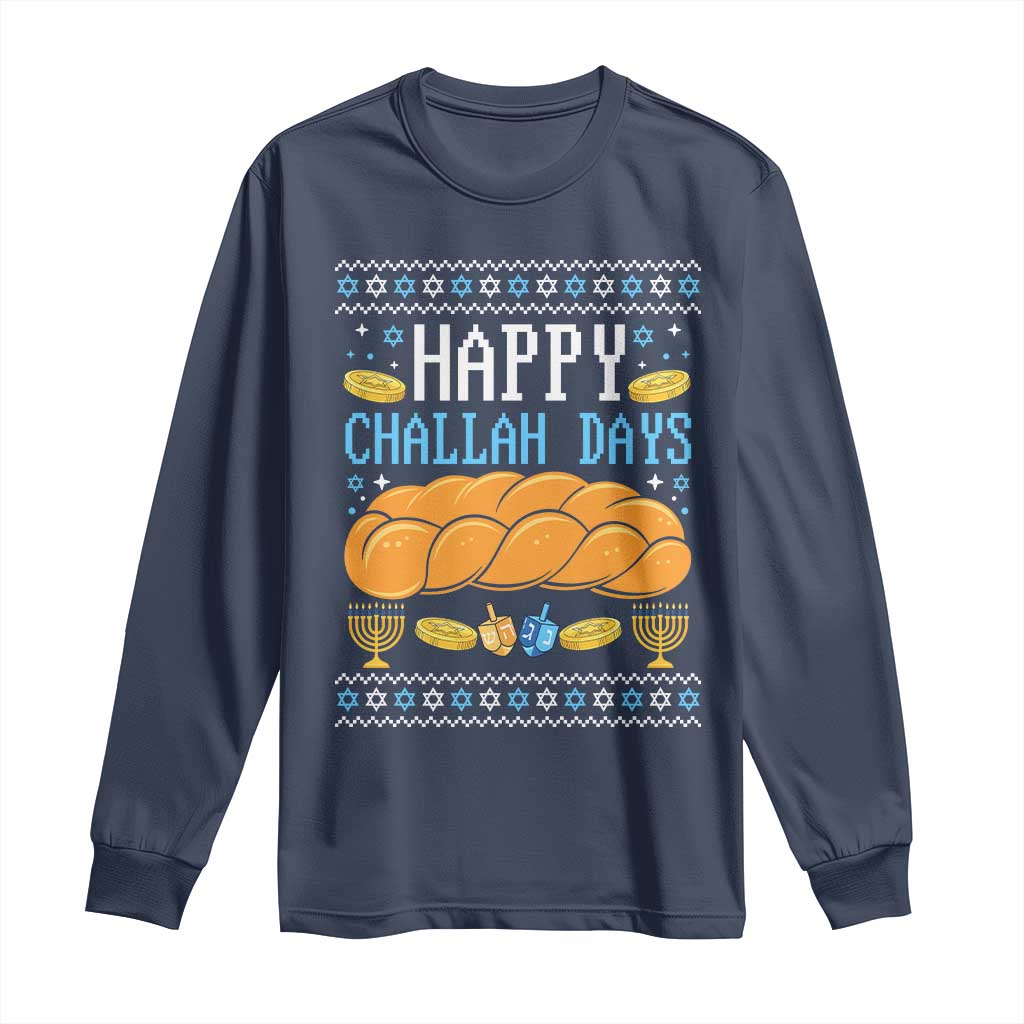 Happy Challah Days Long Sleeve Shirt Ugly Hanukkah Food Lover Gift TS12 Navy Print Your Wear