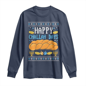 Happy Challah Days Long Sleeve Shirt Ugly Hanukkah Food Lover Gift TS12 Navy Print Your Wear