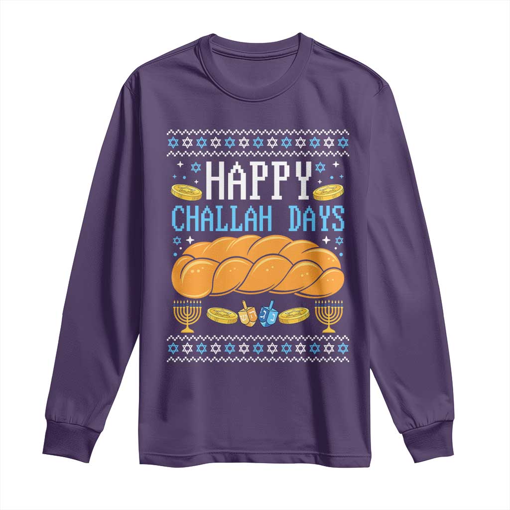 Happy Challah Days Long Sleeve Shirt Ugly Hanukkah Food Lover Gift TS12 Purple Print Your Wear