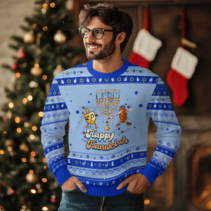 Funny Chanukkah Hanukkah Ugly Sweater Dab Dreidel Menorah Challah Gift TS12 Light Blue Royal Blue Print Your Wear