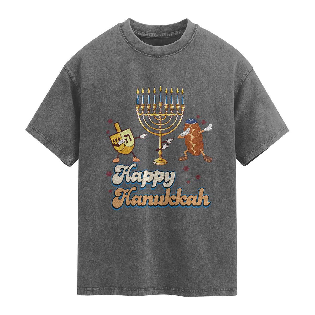Funny Hanukkah Washed Cotton T-Shirt Dab Dreidel Menorah Challah Gift