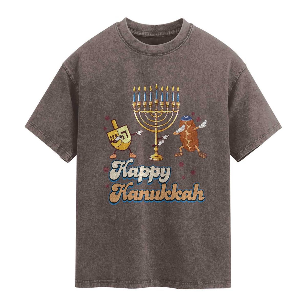 Funny Hanukkah Washed Cotton T-Shirt Dab Dreidel Menorah Challah Gift