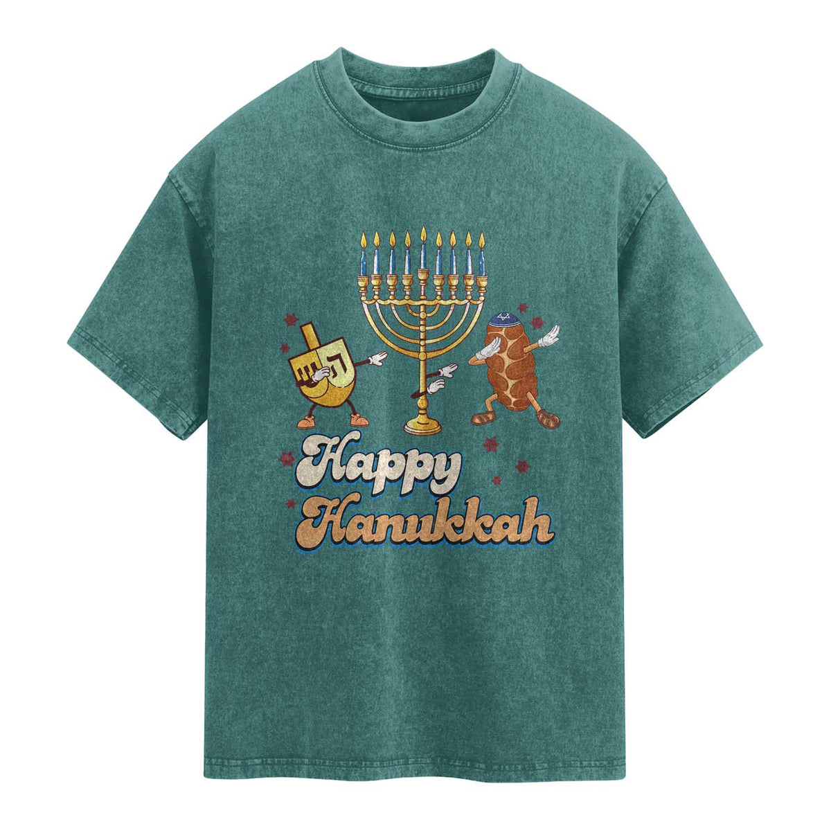 Funny Hanukkah Washed Cotton T-Shirt Dab Dreidel Menorah Challah Gift