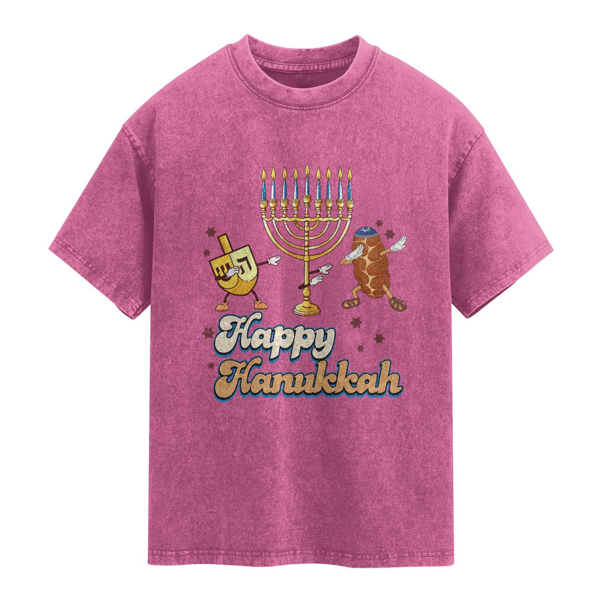 Funny Hanukkah Washed Cotton T-Shirt Dab Dreidel Menorah Challah Gift