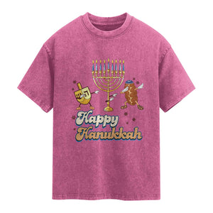 Funny Hanukkah Washed Cotton T-Shirt Dab Dreidel Menorah Challah Gift