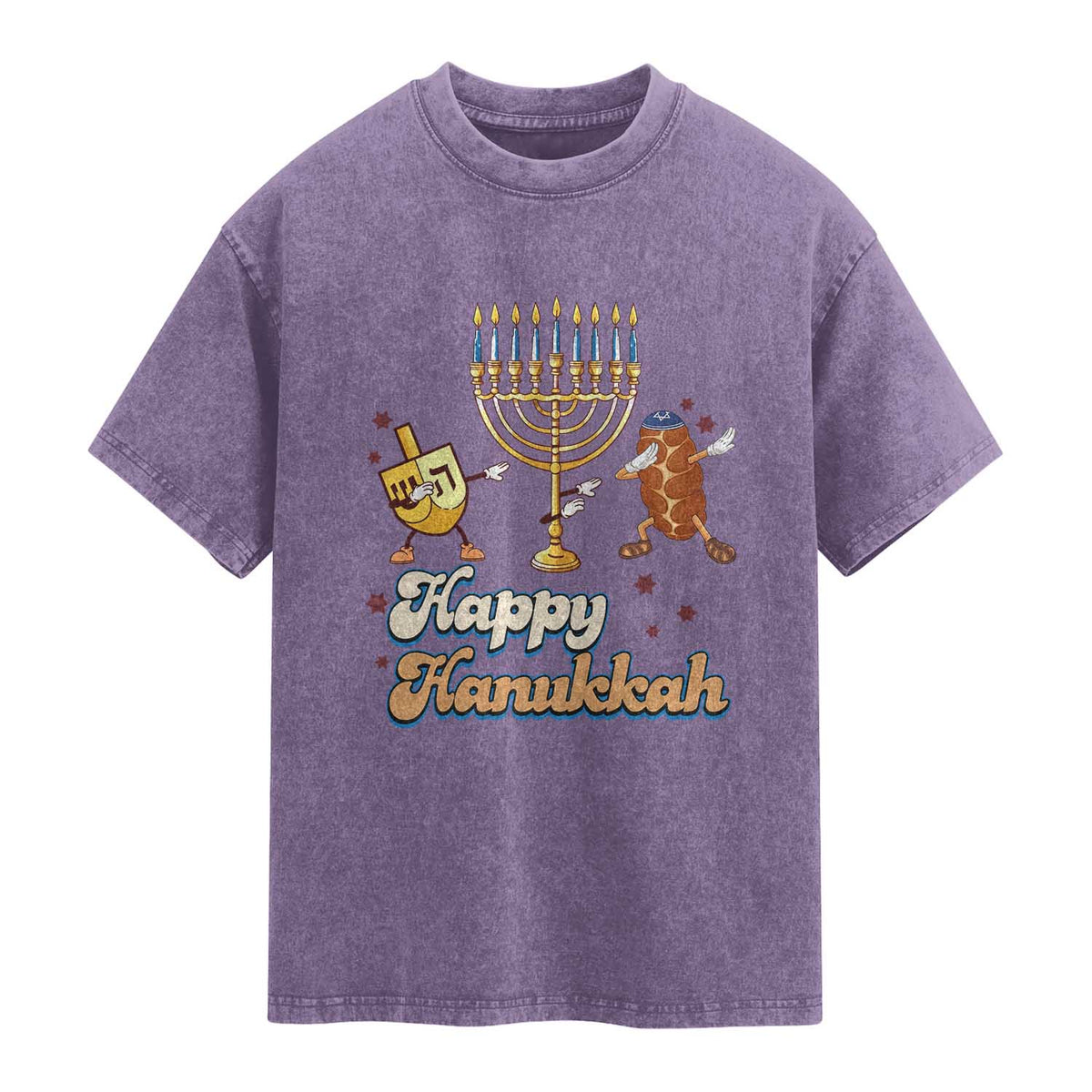 Funny Hanukkah Washed Cotton T-Shirt Dab Dreidel Menorah Challah Gift