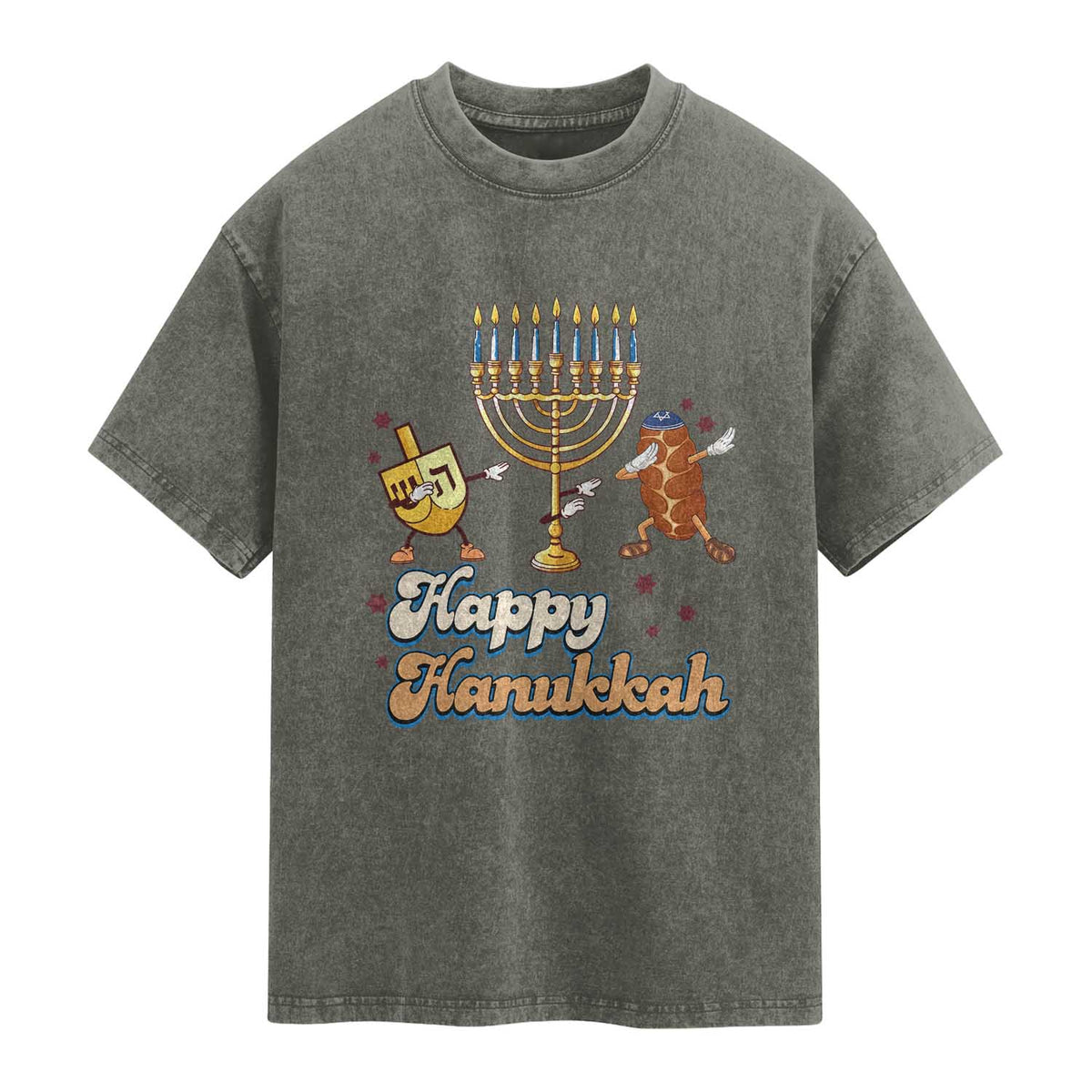Funny Hanukkah Washed Cotton T-Shirt Dab Dreidel Menorah Challah Gift