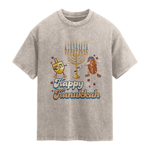 Funny Hanukkah Washed Cotton T-Shirt Dab Dreidel Menorah Challah Gift