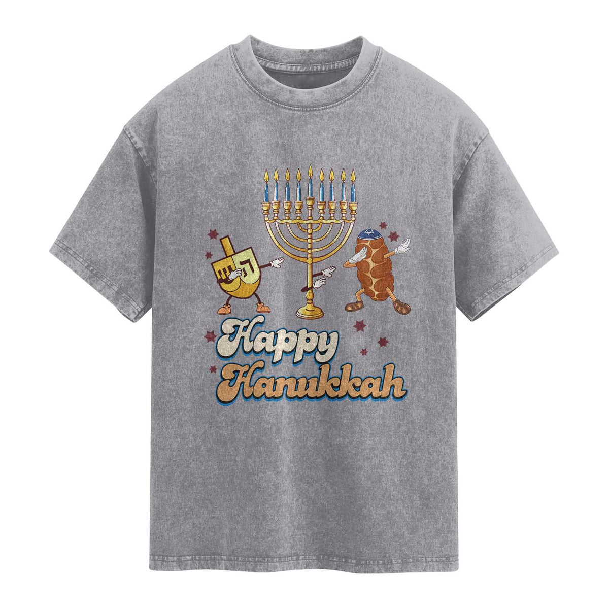 Funny Hanukkah Washed Cotton T-Shirt Dab Dreidel Menorah Challah Gift