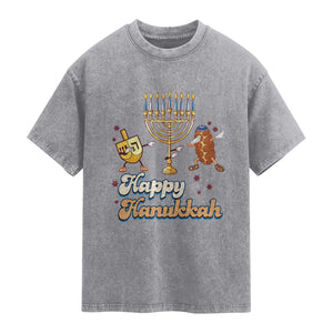 Funny Hanukkah Washed Cotton T-Shirt Dab Dreidel Menorah Challah Gift