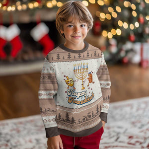 Funny Hanukkah Ugly Christmas Sweater Dab Dreidel Menorah Challah Gift TS12 Mocha Mousse Print Your Wear