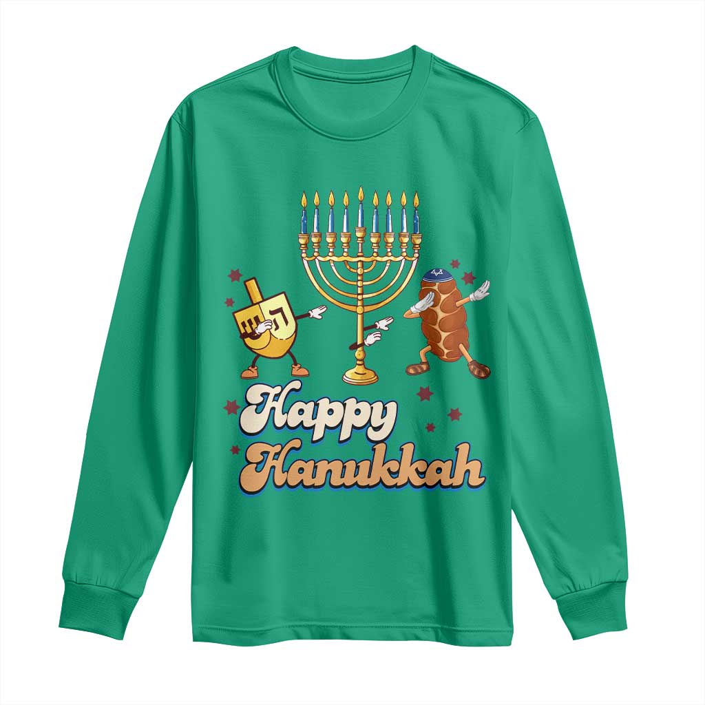 Funny Hanukkah Long Sleeve Shirt Dab Dreidel Menorah Challah Gift TS12 Irish Green Print Your Wear
