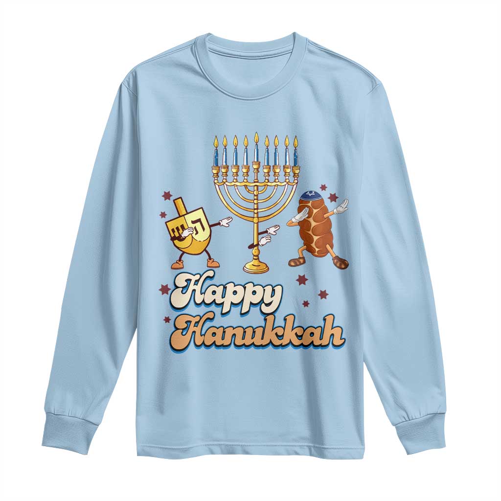 Funny Hanukkah Long Sleeve Shirt Dab Dreidel Menorah Challah Gift TS12 Light Blue Print Your Wear
