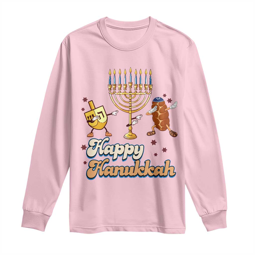 Funny Hanukkah Long Sleeve Shirt Dab Dreidel Menorah Challah Gift TS12 Light Pink Print Your Wear