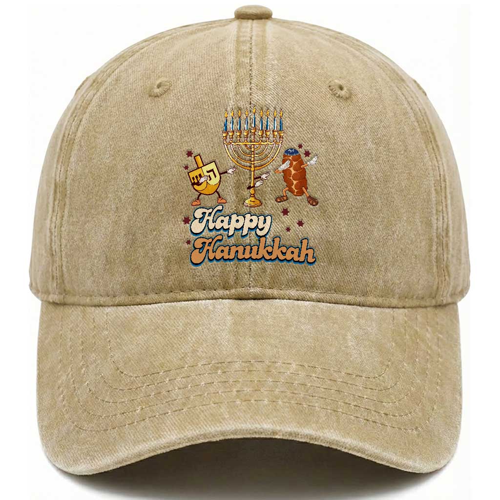 Funny Hanukkah Washed Cotton Baseball Cap Dab Dreidel Menorah Challah Gift TS12 Print Your Wear