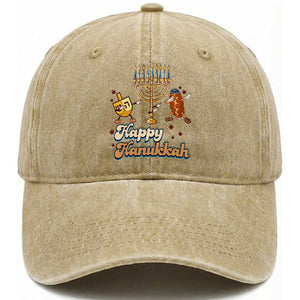 Funny Hanukkah Washed Cotton Baseball Cap Dab Dreidel Menorah Challah Gift TS12 Print Your Wear