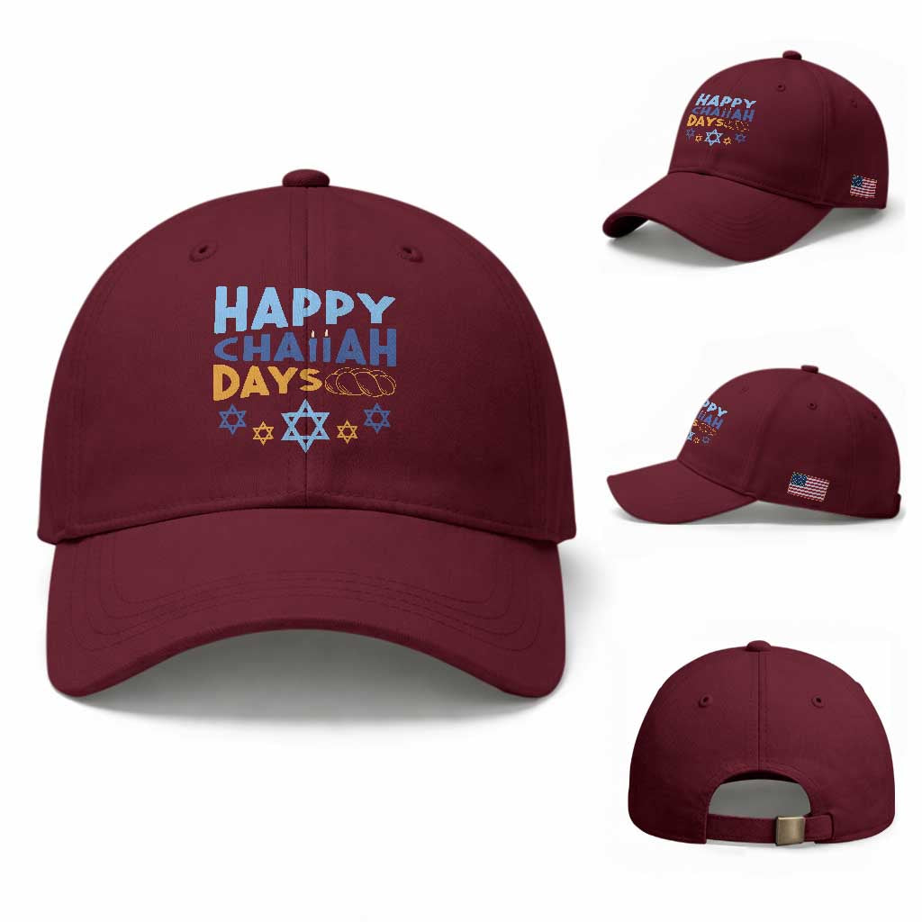 Happy Challah Days Baseball Cap Hanukkah Holiday Gift TS12 Baseball Cap Universal Fit Maroon Print Your Wear