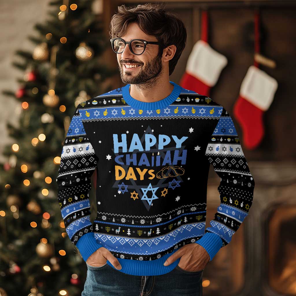 Happy Challah Days Hanukkah Ugly Sweater Chanukkah Holiday Gift TS12 Black Blue Print Your Wear
