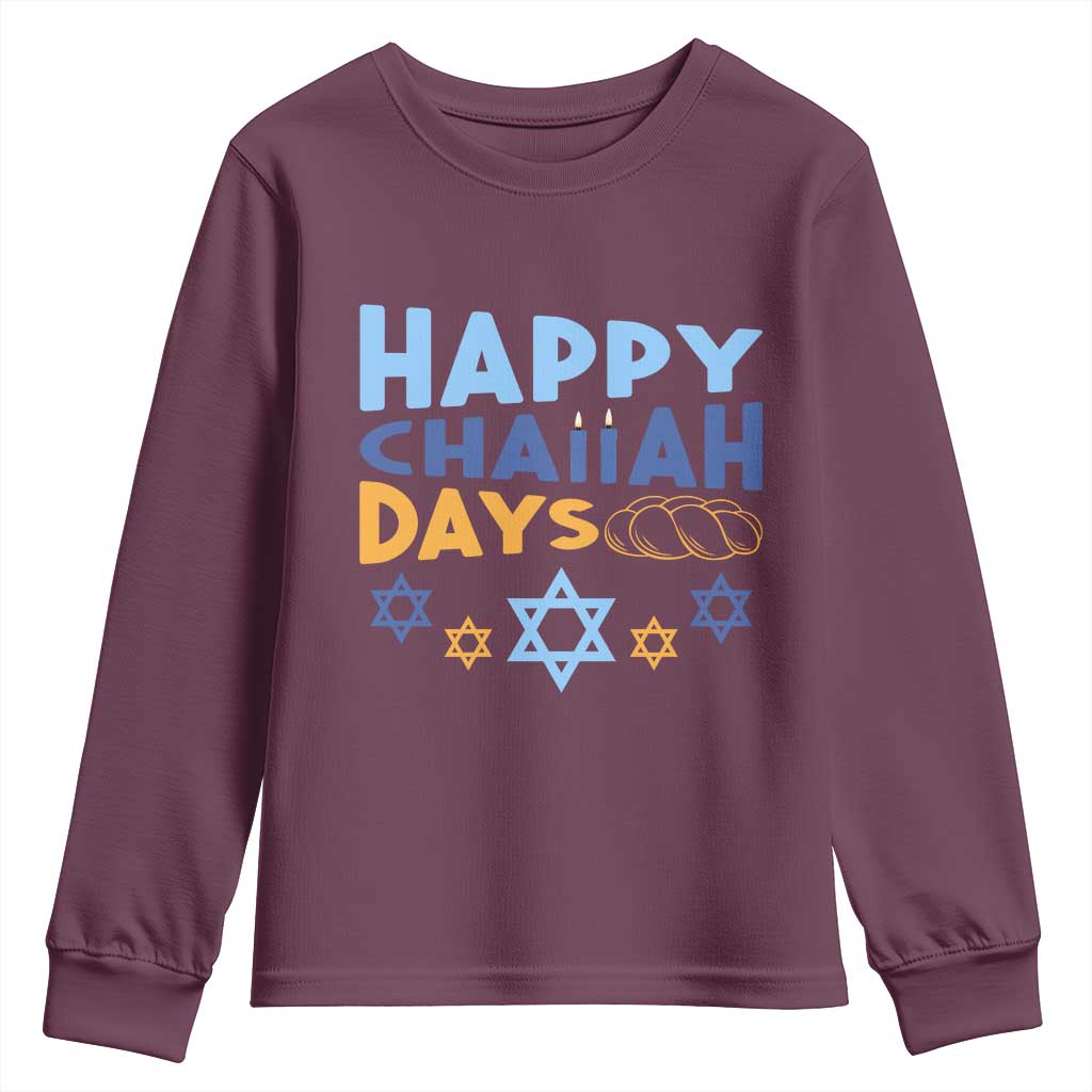 Happy Challah Days Youth Sweatshirt Hanukkah Holiday Gift TS12 Maroon Print Your Wear
