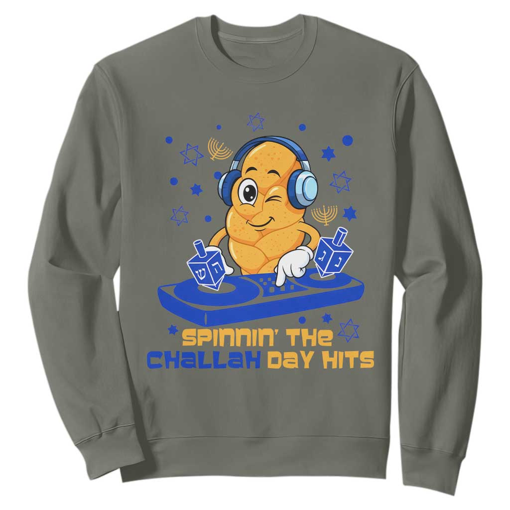Hanukkah DJ Challah And Dreidel Sweatshirt Funny Jewish Gift TS12 Military Green Print Your Wear