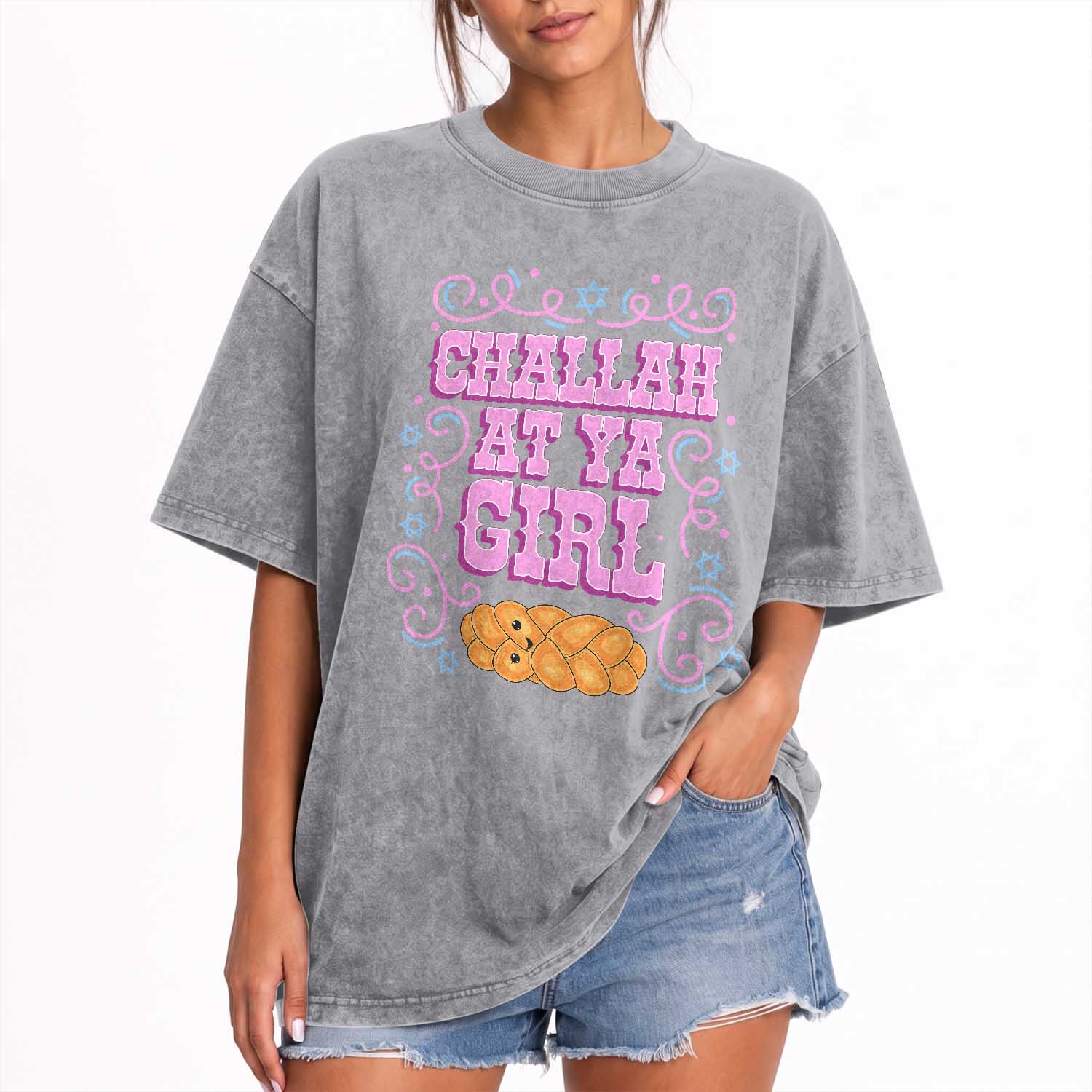 Funny Jewish Holiday Washed Cotton T-Shirt Challah At Ya Girl Gift