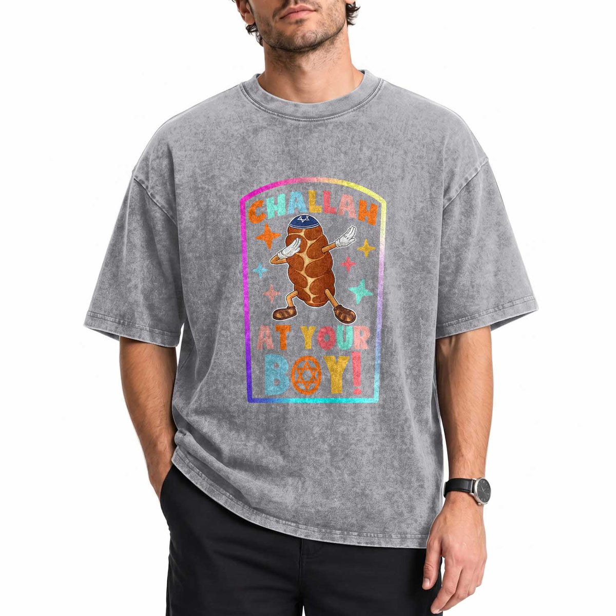 Hanukkah Challah At Ya Boy Washed Cotton T-Shirt Funny Holiday Gift