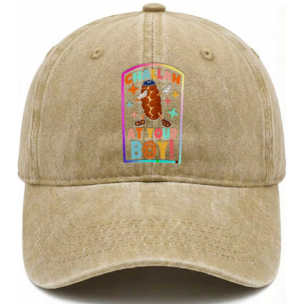 Hanukkah Challah At Ya Boy Washed Cotton Baseball Cap Funny Holiday Gift TS12 Print Your Wear
