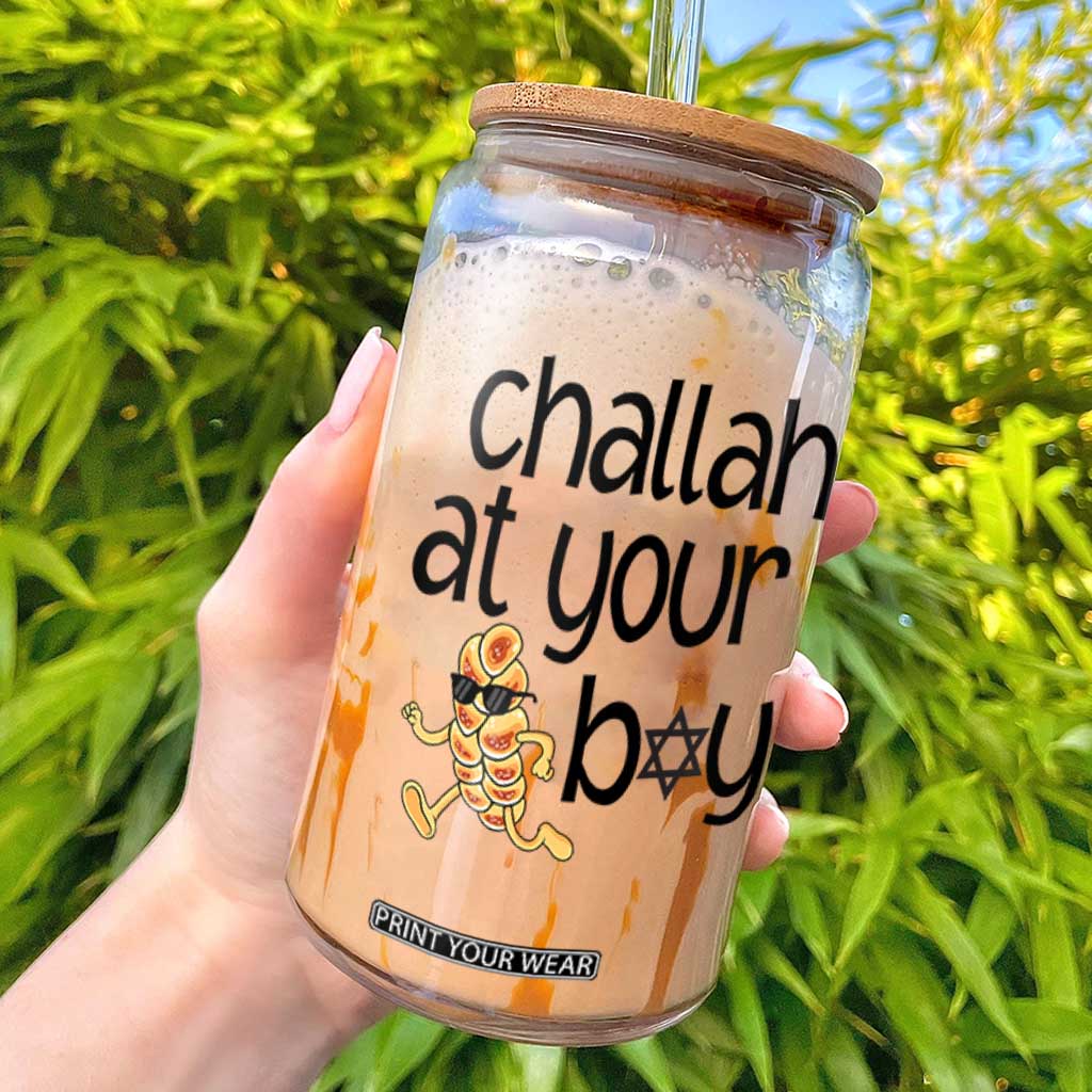 Festival Of Lights Gift Glass Can Hanukkah Challah At Ya Boy TS12 White Print Your Wear